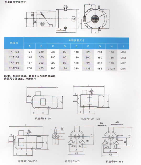 TPA空壓機專用永磁同步電機安裝尺寸圖表